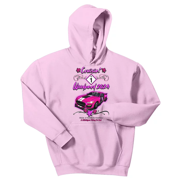 Cruisin Woodward 2024 From Dtown To Pontiac Pink Ribbon Breast Cancer Awareness Kids Hoodie