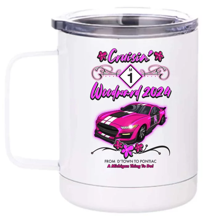 Cruisin Woodward 2024 From Dtown To Pontiac Pink Ribbon Breast Cancer Awareness Front & Back 12oz Stainless Steel Tumbler Cup