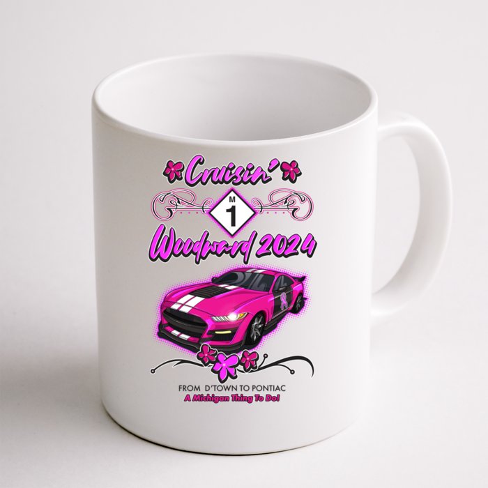 Cruisin Woodward 2024 From Dtown To Pontiac Pink Ribbon Breast Cancer Awareness Front & Back Coffee Mug