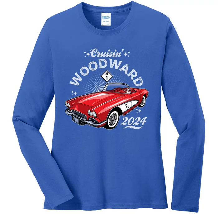 Cruisin Woodward 2024 1961 Chevrolet Corvette Ladies Long Sleeve Shirt