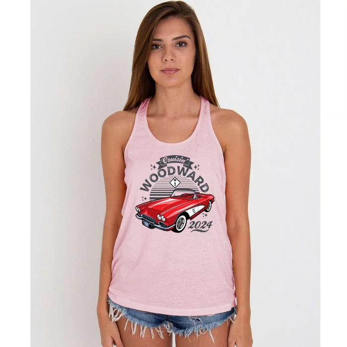 Cruisin Woodward 2024 1961 Chevrolet Corvette Women's Knotted Racerback Tank