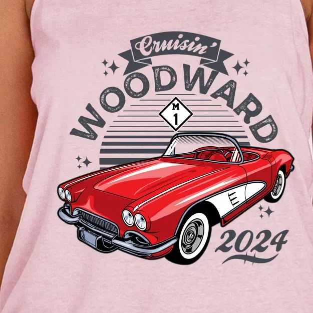 Cruisin Woodward 2024 1961 Chevrolet Corvette Women's Knotted Racerback Tank