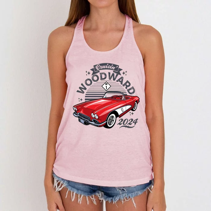 Cruisin Woodward 2024 1961 Chevrolet Corvette Women's Knotted Racerback Tank