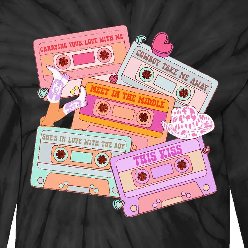 Cassettes Western 90s Country Music Valentine Tie-Dye Long Sleeve Shirt