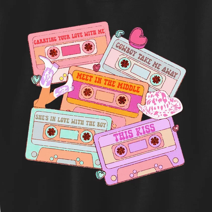 Cassettes Western 90s Country Music Valentine Kids Sweatshirt