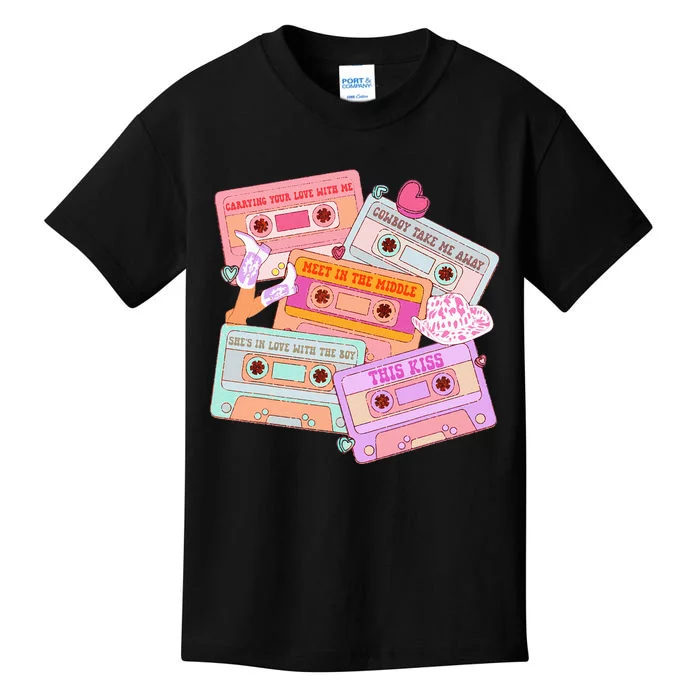 Cassettes Western 90s Country Music Valentine Kids T-Shirt