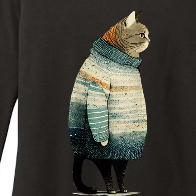 Cat Wearing A Sweater Funny Pet Fat Gray Cat In Sweater Womens CVC Long Sleeve Shirt