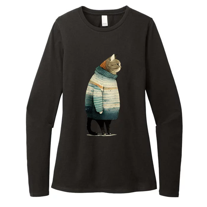 Cat Wearing A Sweater Funny Pet Fat Gray Cat In Sweater Womens CVC Long Sleeve Shirt