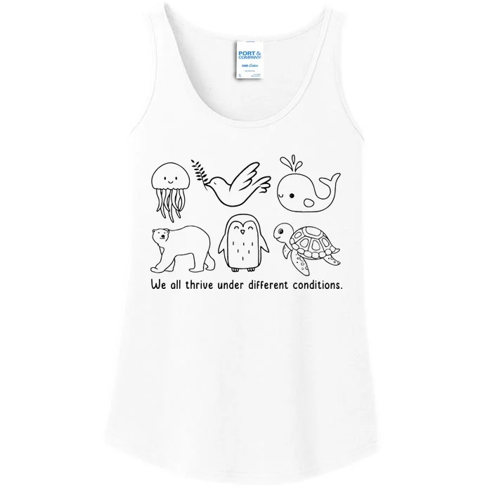 Cute We All Thrive Under Different Conditions Neurodiversity Ladies Essential Tank