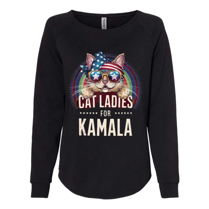 Cat With American Flag Bandana Cat Ladies For Kamala Rainbow Lgbt Womens California Wash Sweatshirt