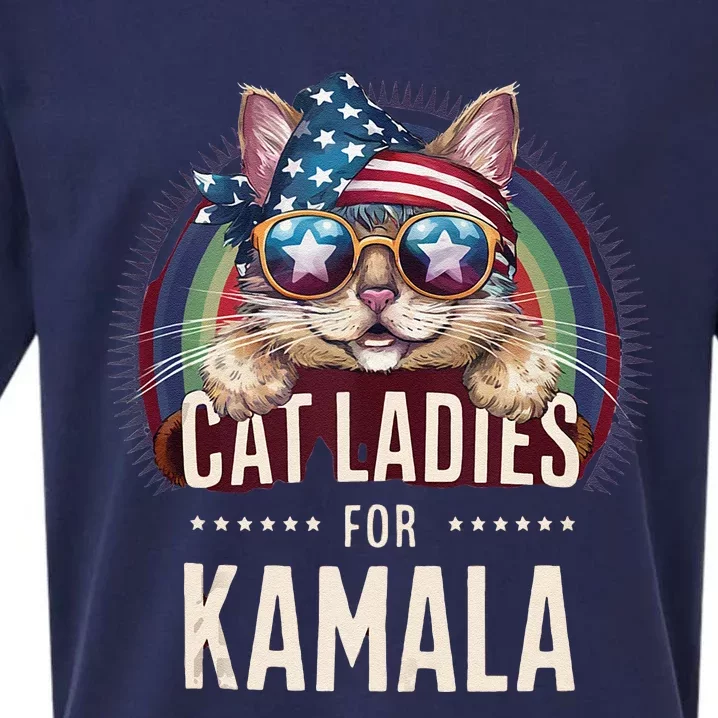 Cat With American Flag Bandana Cat Ladies For Kamala Rainbow Lgbt Sueded Cloud Jersey T-Shirt