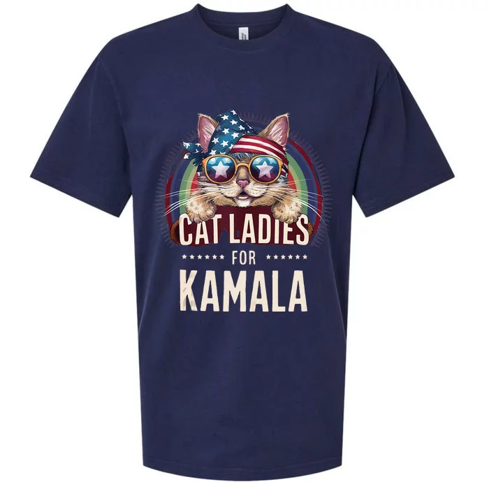 Cat With American Flag Bandana Cat Ladies For Kamala Rainbow Lgbt Sueded Cloud Jersey T-Shirt