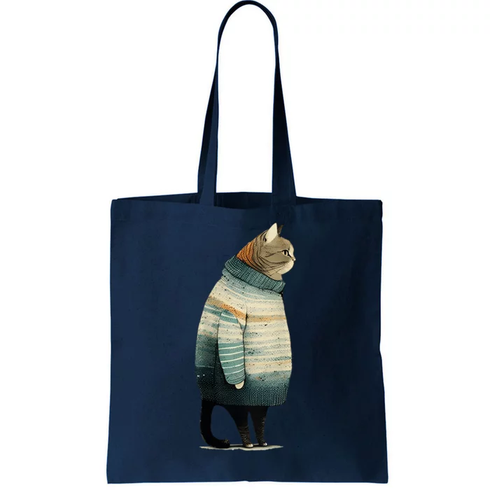 Cat Wearing A Sweater Funny Pet Fat Gray Cat In Sweater Tote Bag