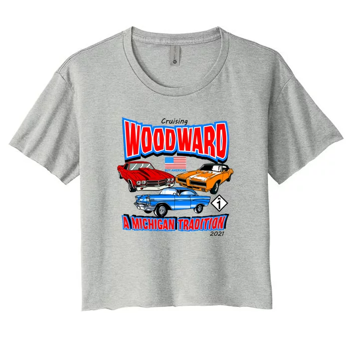 Cruising Woodward Ave M1 A Michigan Tradition Women's Crop Top Tee