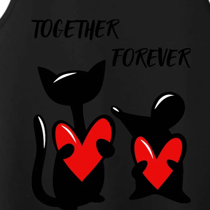 Cat with a mouse holding hearts in their paws. Performance Tank