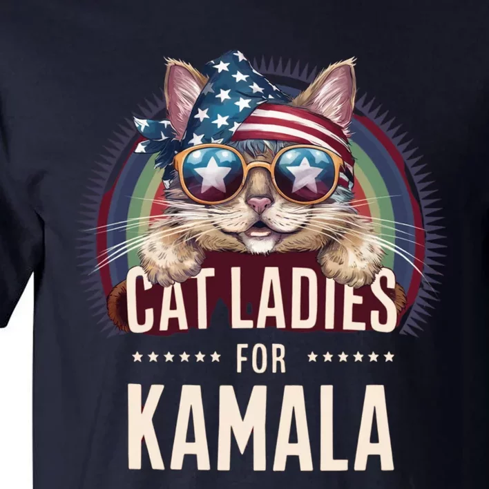 Cat With American Flag Bandana Cat Ladies For Kamala Tall T-Shirt