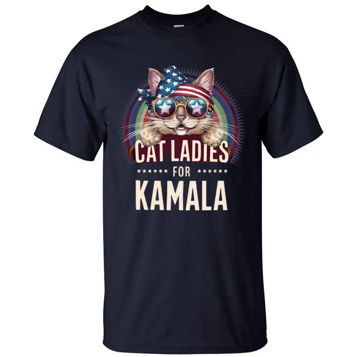 Cat With American Flag Bandana Cat Ladies For Kamala Tall T-Shirt