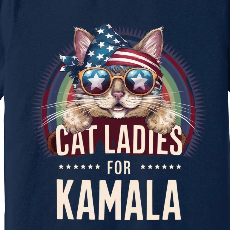 Cat With American Flag Bandana Cat Ladies For Kamala Premium T-Shirt