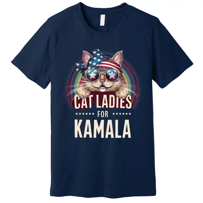 Cat With American Flag Bandana Cat Ladies For Kamala Premium T-Shirt