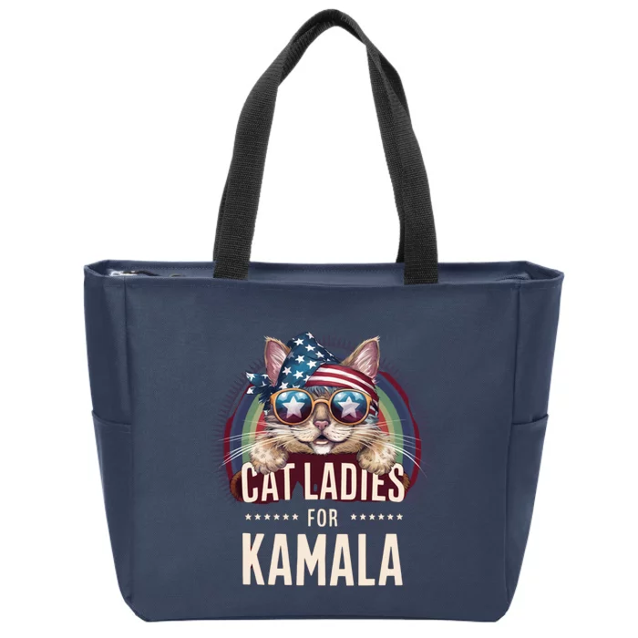 Cat With American Flag Bandana Cat Ladies For Kamala Zip Tote Bag