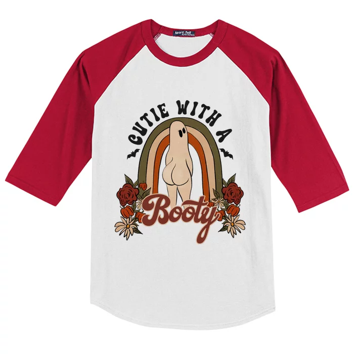 Cutie With A Booty Funny Halloween Fall Kids Colorblock Raglan Jersey