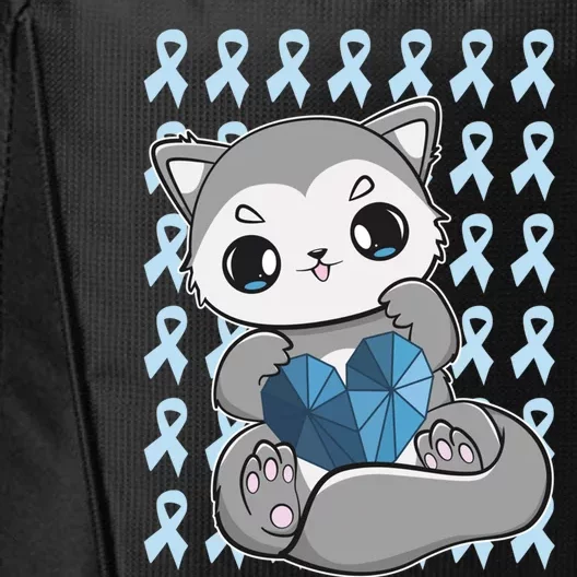 Cute Wolf And Blue Ribbon For Diabetes Awareness Gift City Backpack