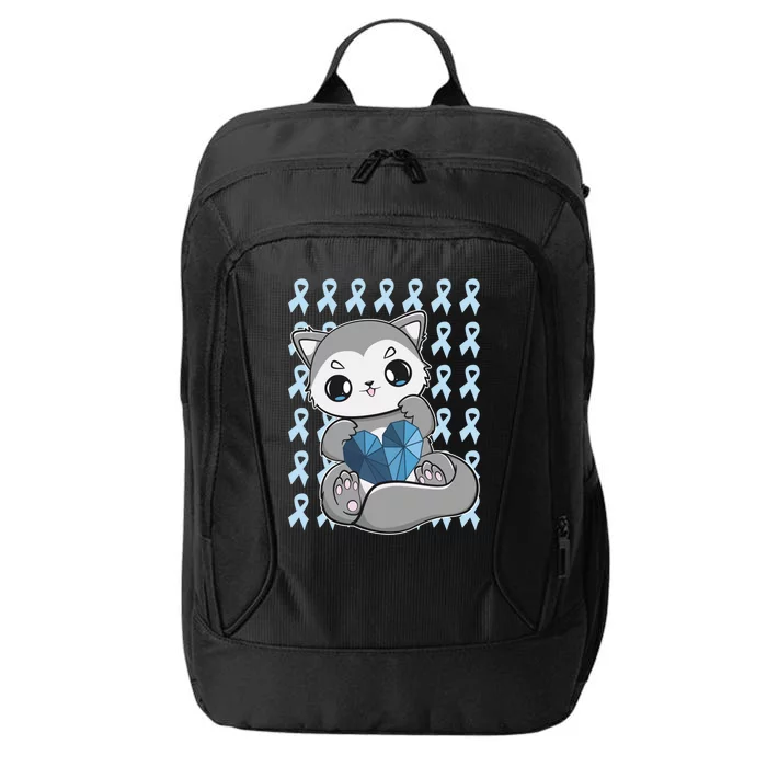 Cute Wolf And Blue Ribbon For Diabetes Awareness Gift City Backpack