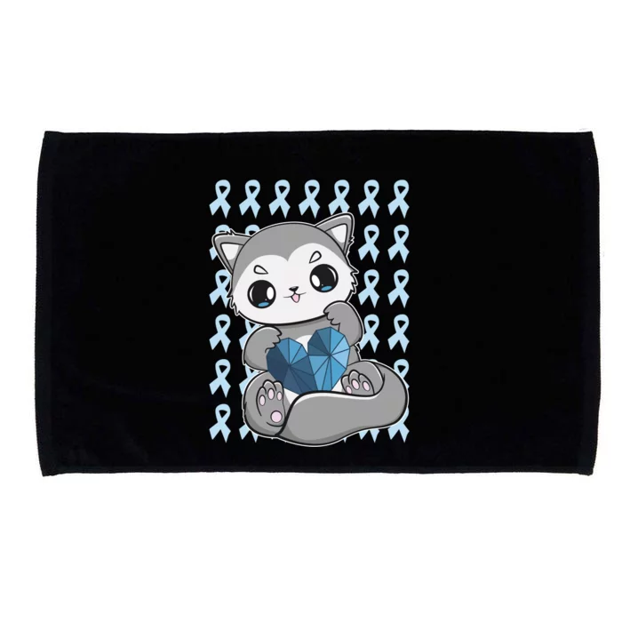 Cute Wolf And Blue Ribbon For Diabetes Awareness Gift Microfiber Hand Towel