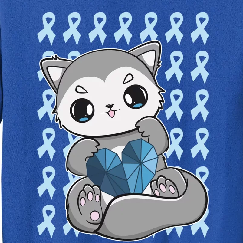 Cute Wolf And Blue Ribbon For Diabetes Awareness Gift Sweatshirt