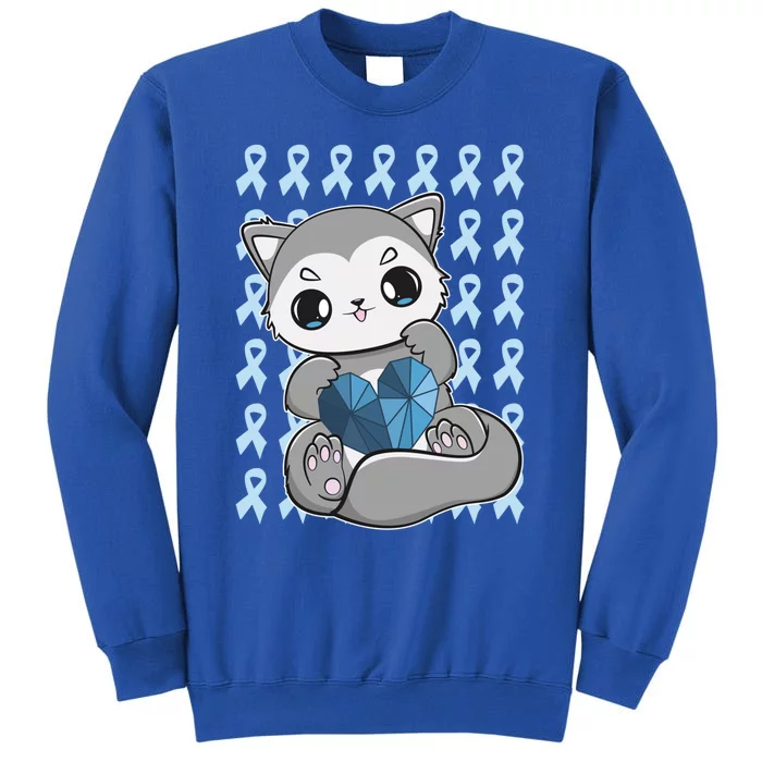 Cute Wolf And Blue Ribbon For Diabetes Awareness Gift Sweatshirt