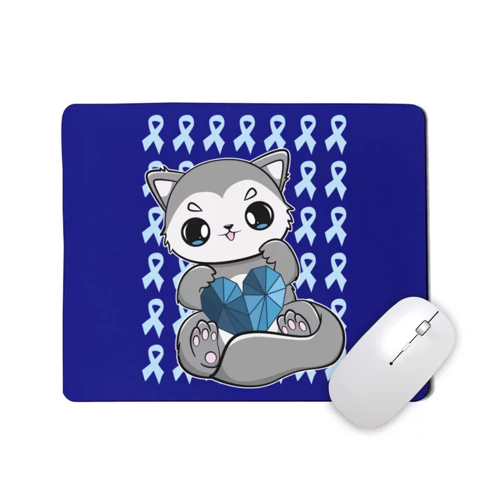 Cute Wolf And Blue Ribbon For Diabetes Awareness Gift Mousepad