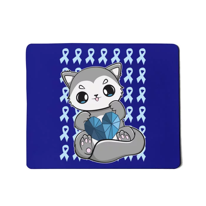 Cute Wolf And Blue Ribbon For Diabetes Awareness Gift Mousepad