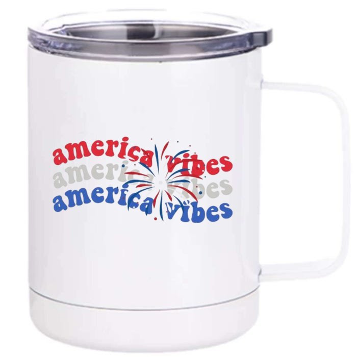 Cool Wavy America Vibes Fireworks Front & Back 12oz Stainless Steel Tumbler Cup