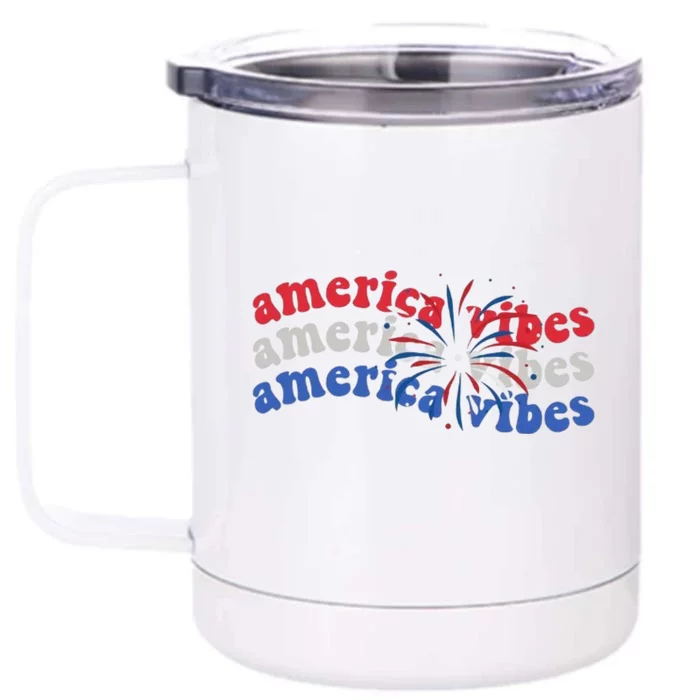 Cool Wavy America Vibes Fireworks Front & Back 12oz Stainless Steel Tumbler Cup