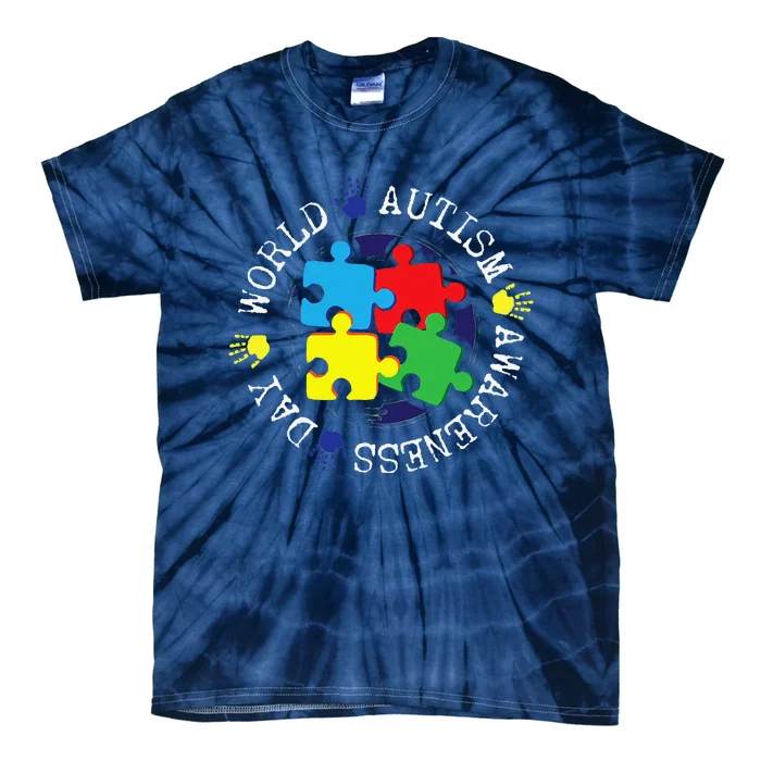 Cute World Autism Awareness Day Puzzle Piece Teacher Gift Tie-Dye T-Shirt