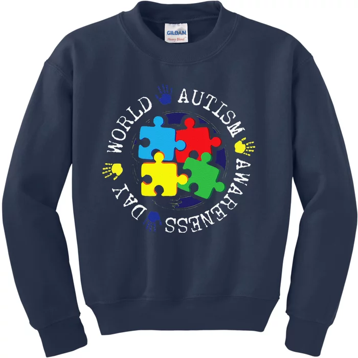 Cute World Autism Awareness Day Puzzle Piece Teacher Gift Kids Sweatshirt