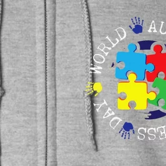 Cute World Autism Awareness Day Puzzle Piece Teacher Gift Full Zip Hoodie