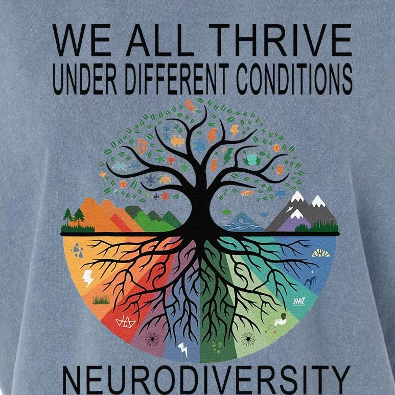 Cute We All Thrive Under Different Conditions Neurodiversity Garment-Dyed Women's Muscle Tee