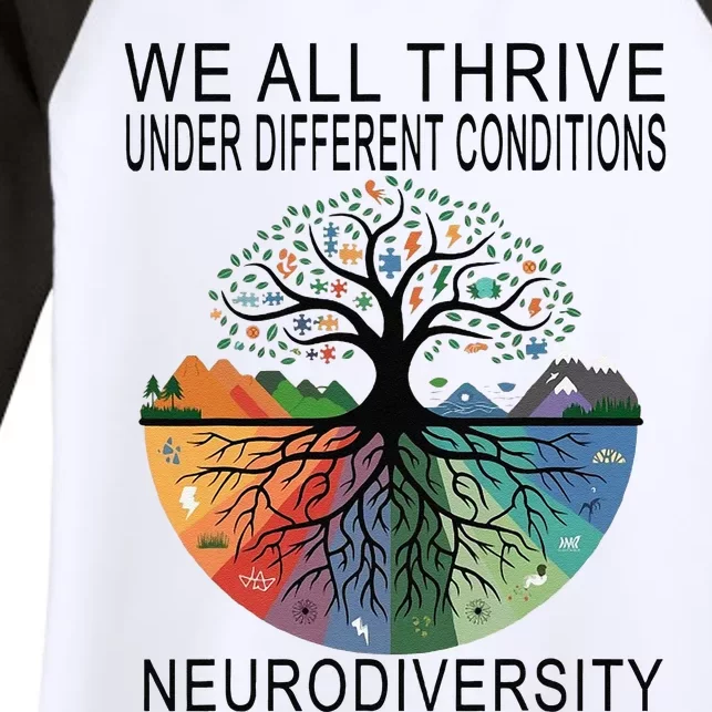 Cute We All Thrive Under Different Conditions Neurodiversity Women's Tri-Blend 3/4-Sleeve Raglan Shirt