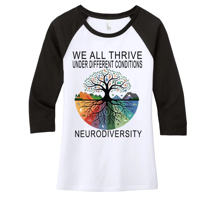 Cute We All Thrive Under Different Conditions Neurodiversity Women's Tri-Blend 3/4-Sleeve Raglan Shirt