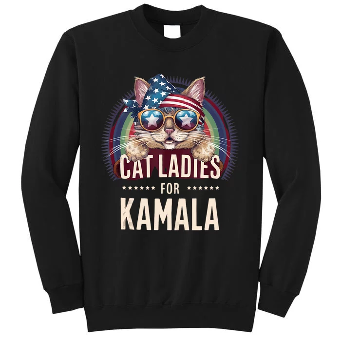 Cat With American Flag Bandana Cat Ladies For Kamala Sweatshirt