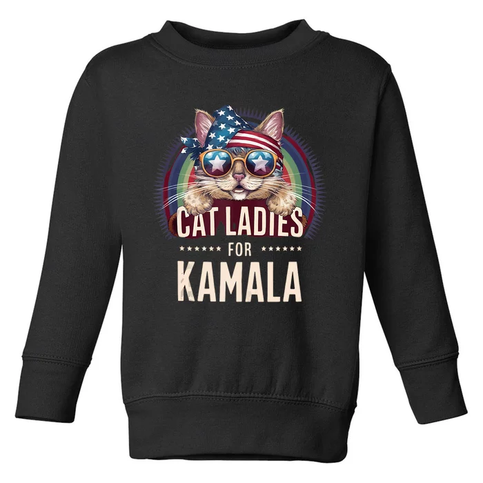 Cat With American Flag Bandana Cat Ladies For Kamala Toddler Sweatshirt