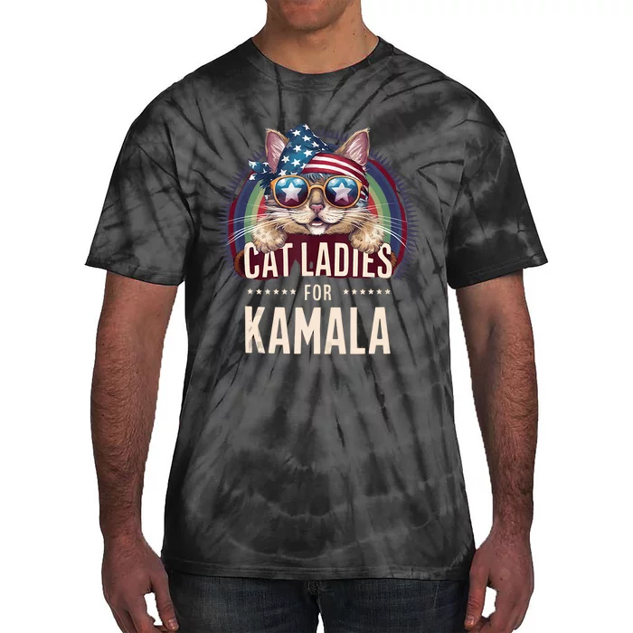 Cat With American Flag Bandana Cat Ladies For Kamala Tie-Dye T-Shirt