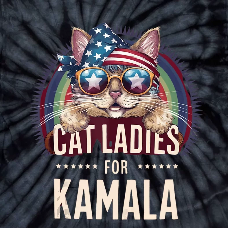 Cat With American Flag Bandana Cat Ladies For Kamala Tie-Dye T-Shirt