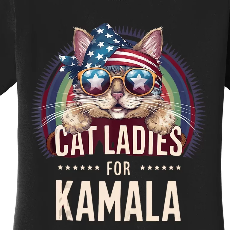 Cat With American Flag Bandana Cat Ladies For Kamala Women's T-Shirt