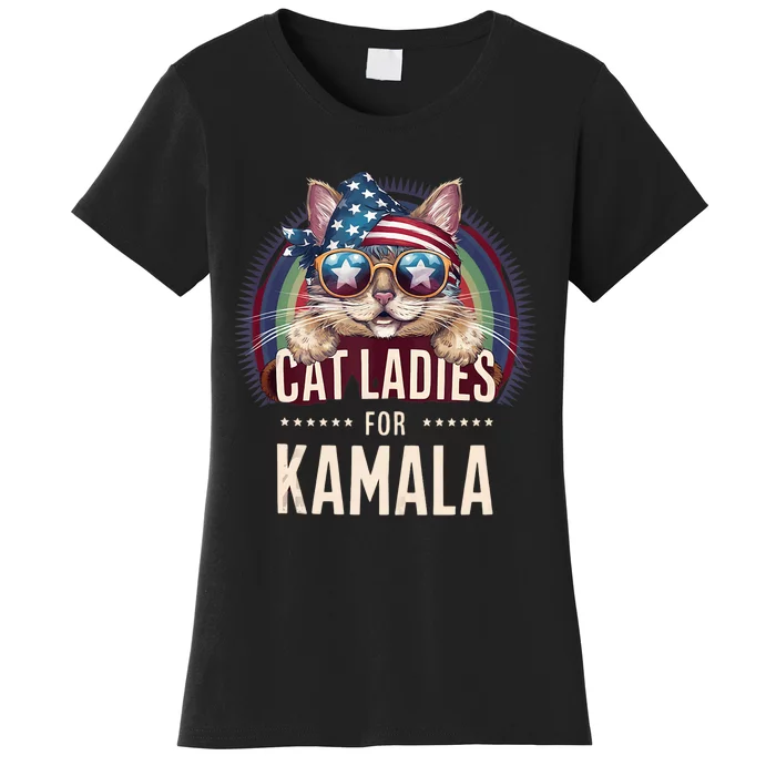 Cat With American Flag Bandana Cat Ladies For Kamala Women's T-Shirt