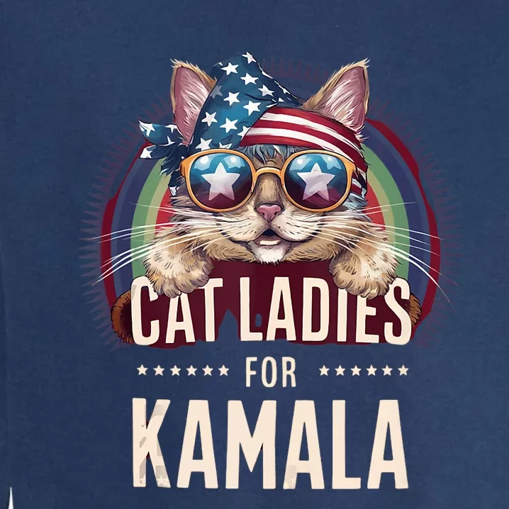 Cat With American Flag Bandana Cat Ladies For Kamala Garment-Dyed Sweatshirt