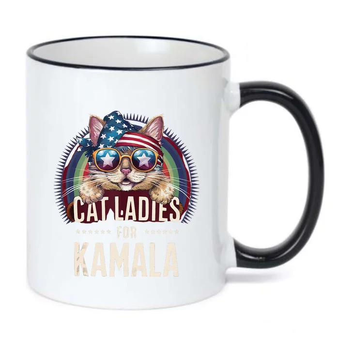 Cat With American Flag Bandana Cat Ladies For Kamala Gift Black Color Changing Mug