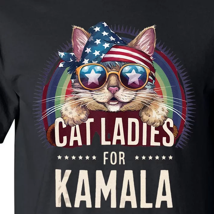 Cat With American Flag Bandana Cat Ladies For Kamala Gift Tall T-Shirt