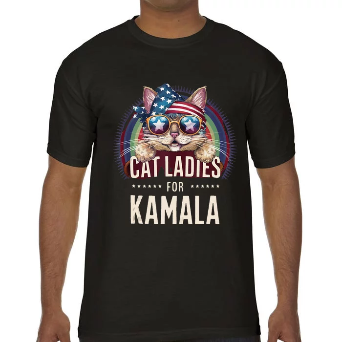 Cat With American Flag Bandana Cat Ladies For Kamala Gift Comfort Colors T-Shirt